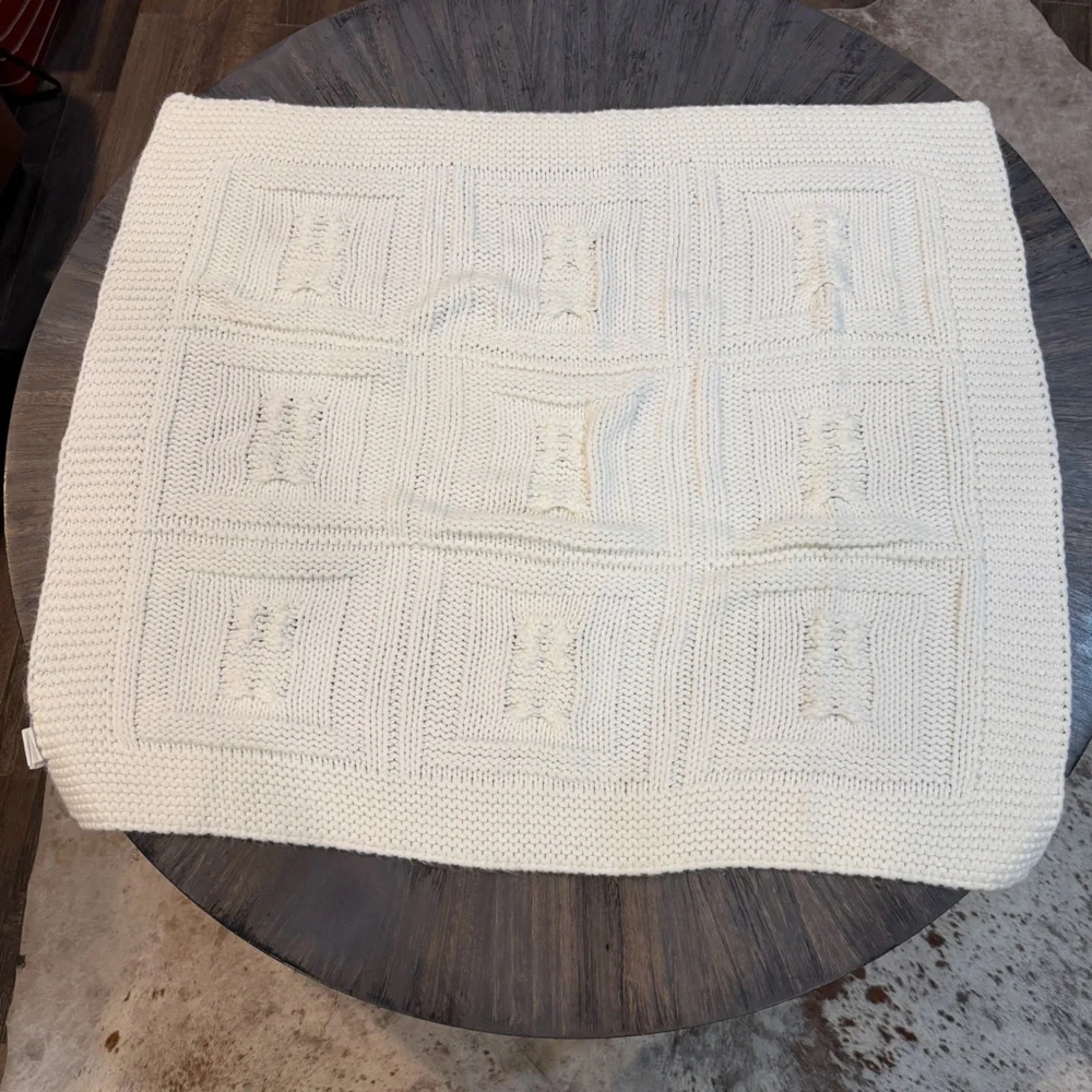 Home by Turkish T‎ Soft Knit Owl Pattern Throw Blanket Cream 29x33